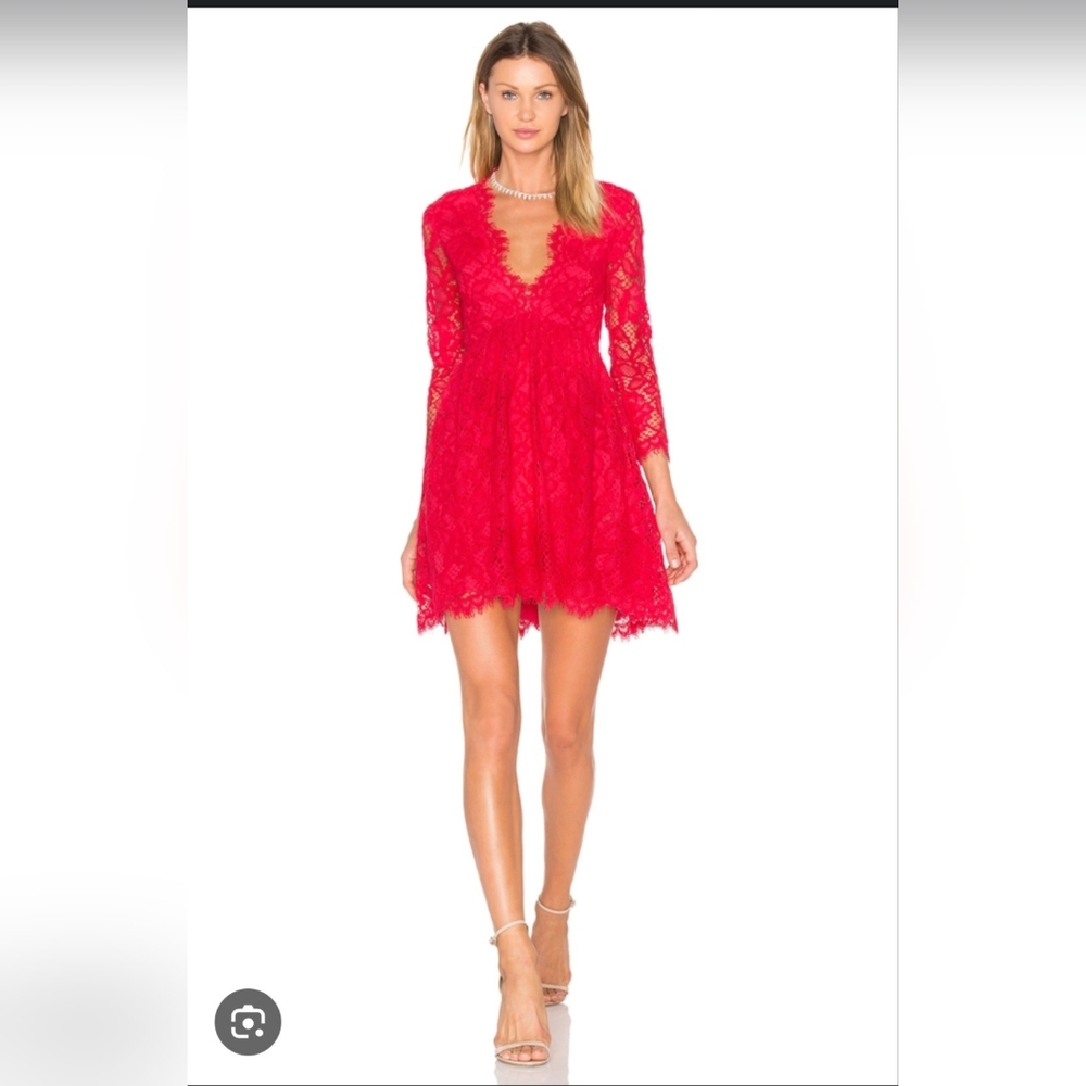 NBD Vibrant Red Lace Long Sleeve Dress